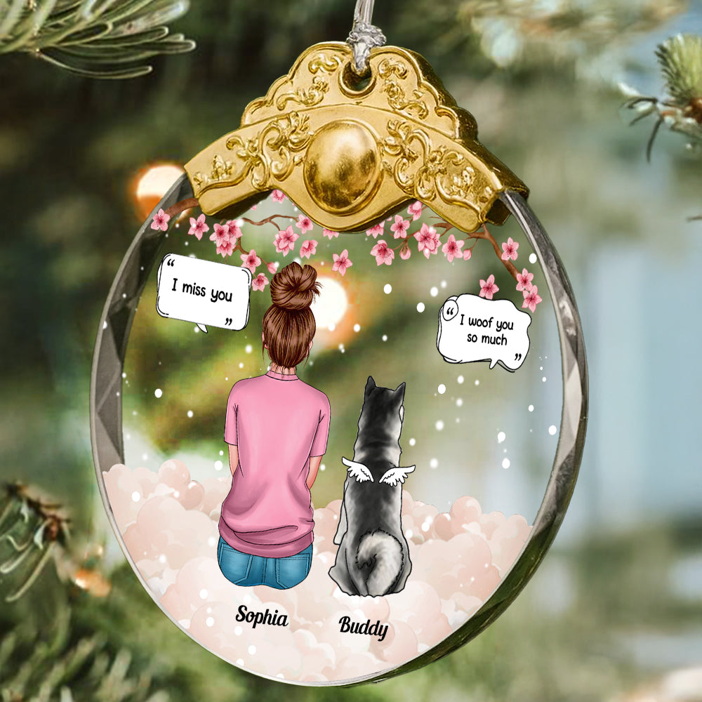 I Miss You Dog Loss - Personalized Glass Ornament With Silver and Gold Cap
