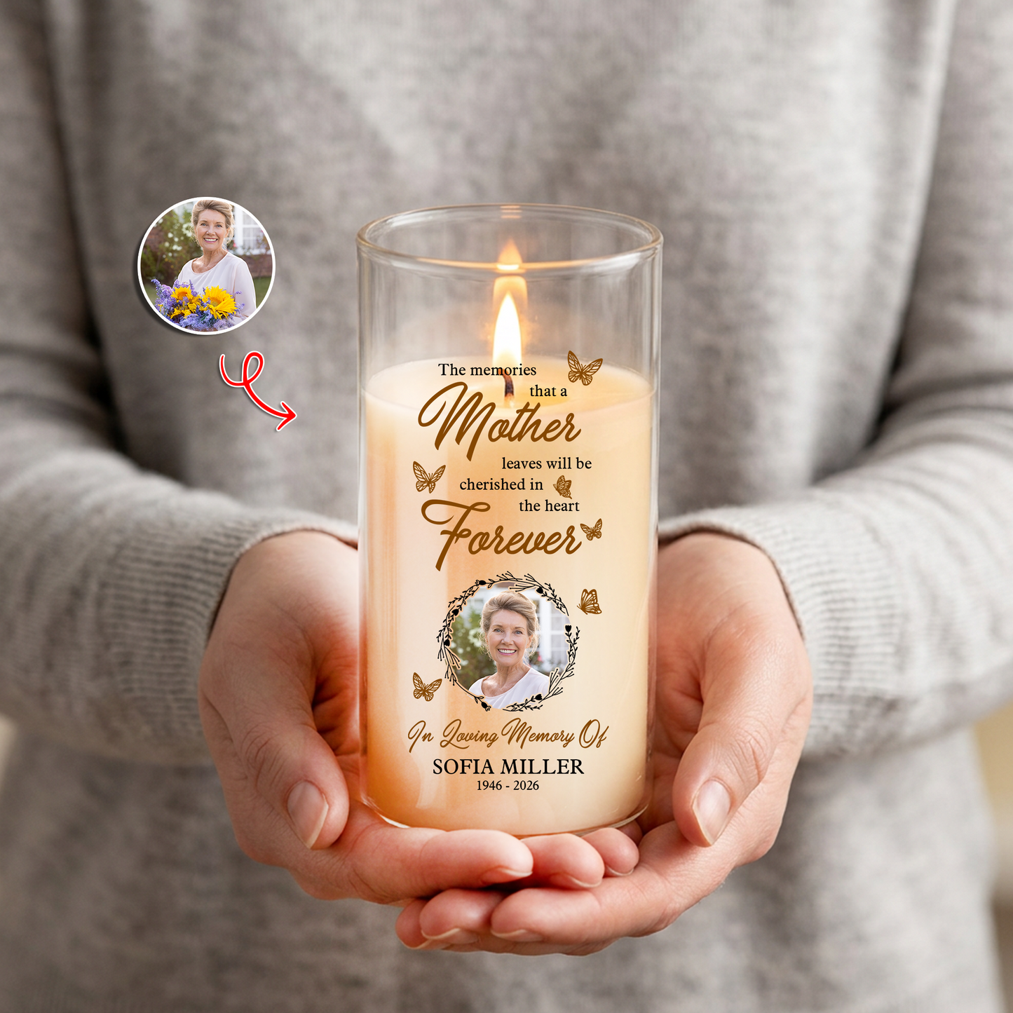 Cherished In The Heart Custom Photo Memorial - Personalized Flameless LED Candle
