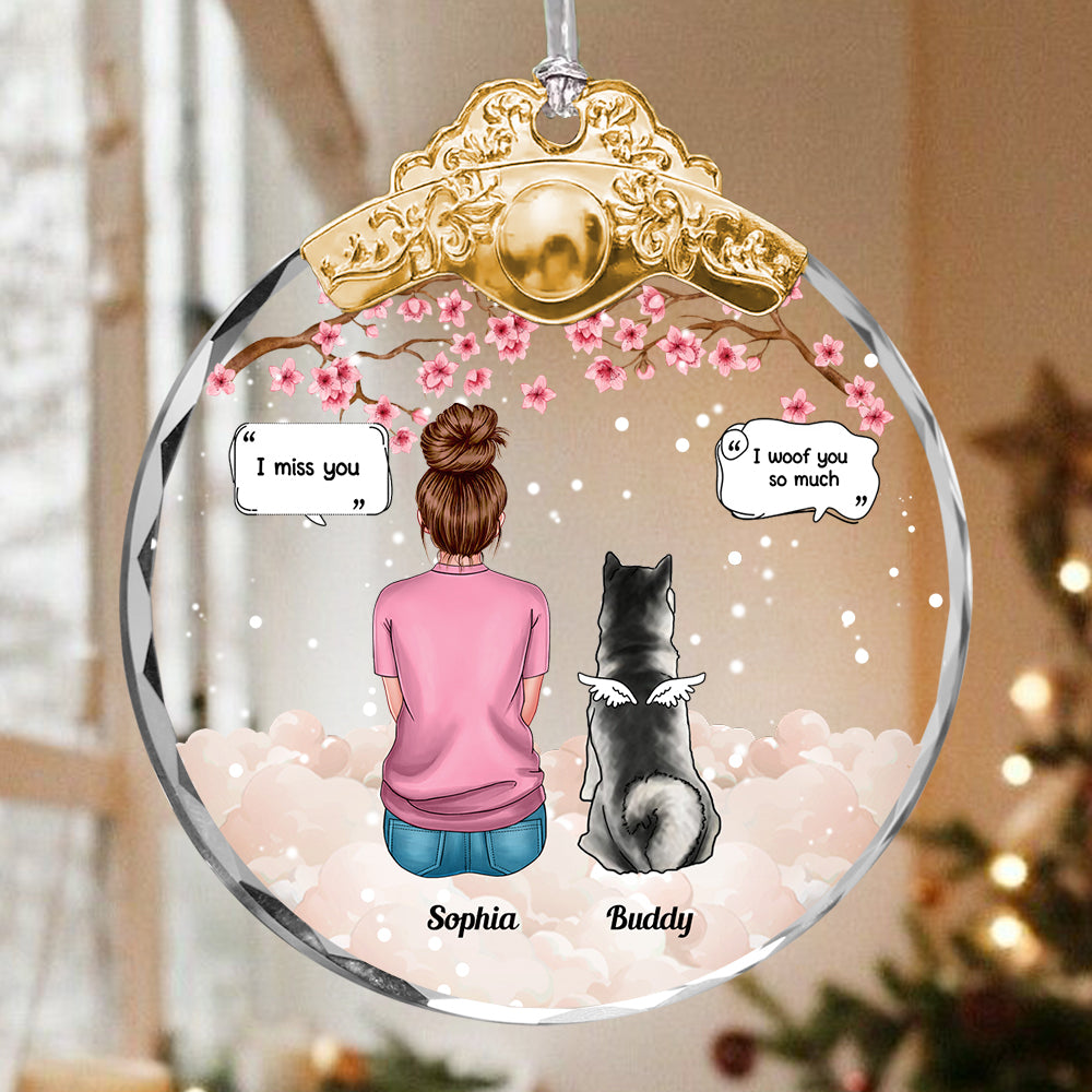 I Miss You Dog Loss - Personalized Glass Ornament With Silver and Gold Cap