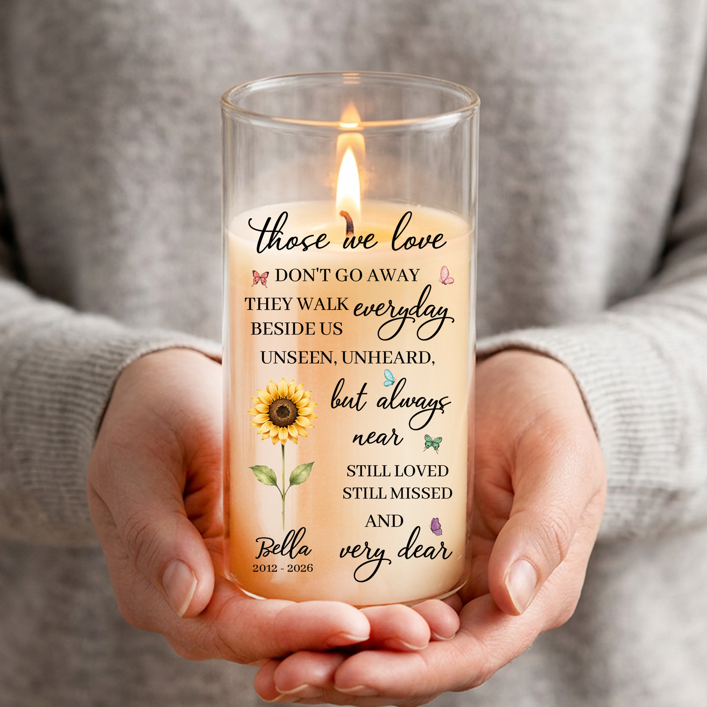 Loss Of Loved One Flower Memorial Candle - Personalized Flameless LED Candle