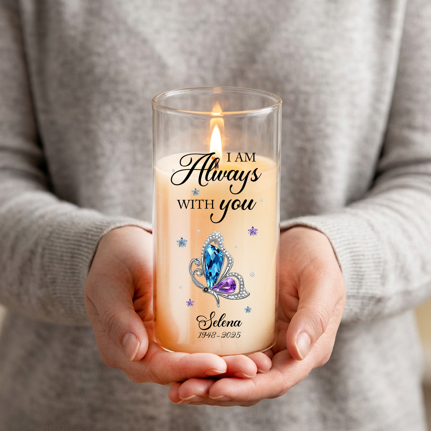 Custom Photo Memorial Always Loved Never Forgotten - Personalized Flameless LED Candle
