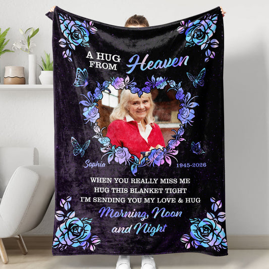 A Hug From Heaven Flower - Memorial Personalized Custom Blanket - Sympathy Gift