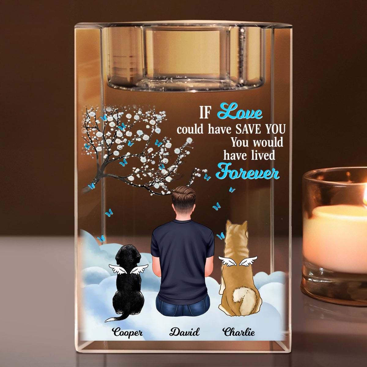 You Left Pawprints On My Heart - Personalized Crystal Candle Holder