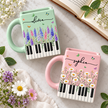 Custom Birth Month Flowers  Book Lovers Shaped Mug - Personalized Name Gifts - Best Friend, Christmas & Birthday Friendship Keepsake Gift