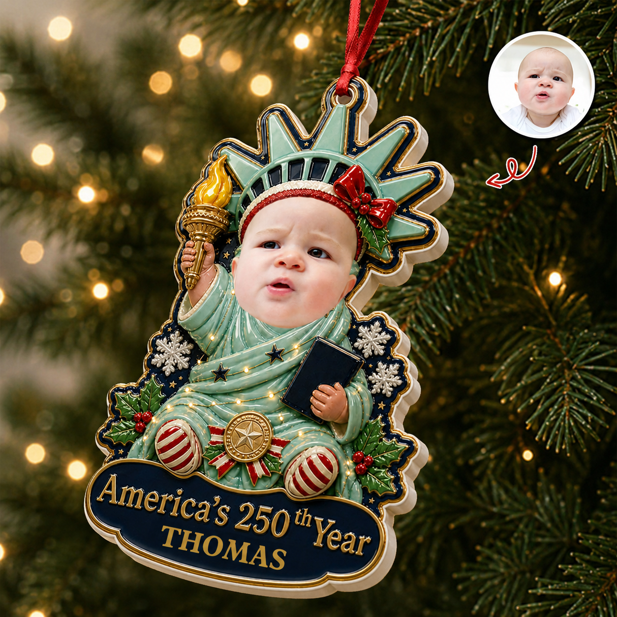 America Patriotic Keepsake Liberty Baby - Real 3D Relief Ornament
