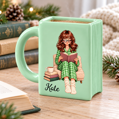 Custom Book Lovers Shaped Mug - Personalized Name Gifts - Best Friend, Christmas & Birthday Friendship Keepsake Gift •