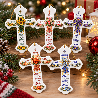 Forever In Gods Arms - Personalized Cross Memorial Ornament - Real 3D Relief Ornament