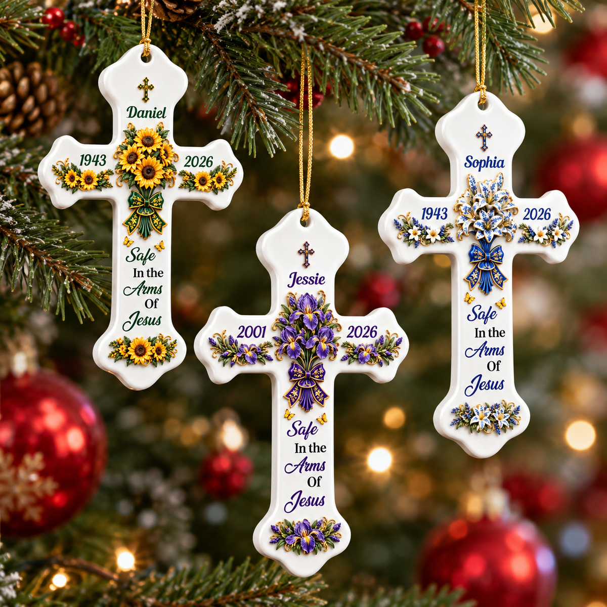 Forever In Gods Arms - Personalized Cross Memorial Ornament - Real 3D Relief Ornament