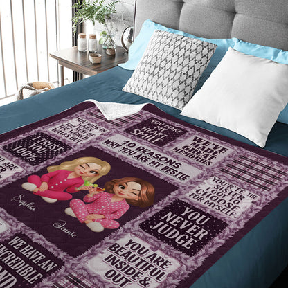 Personalized "10 Reasons Why You Are My Bestie" custom blanket with a big heart design.