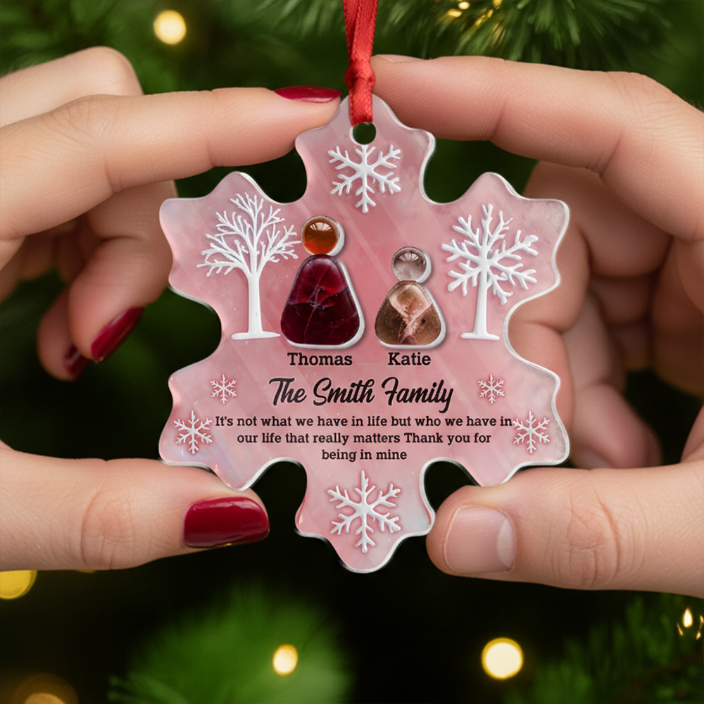 Personalized sea glass ornament with "Thank You For Being In Mine" message on layered acrylic.