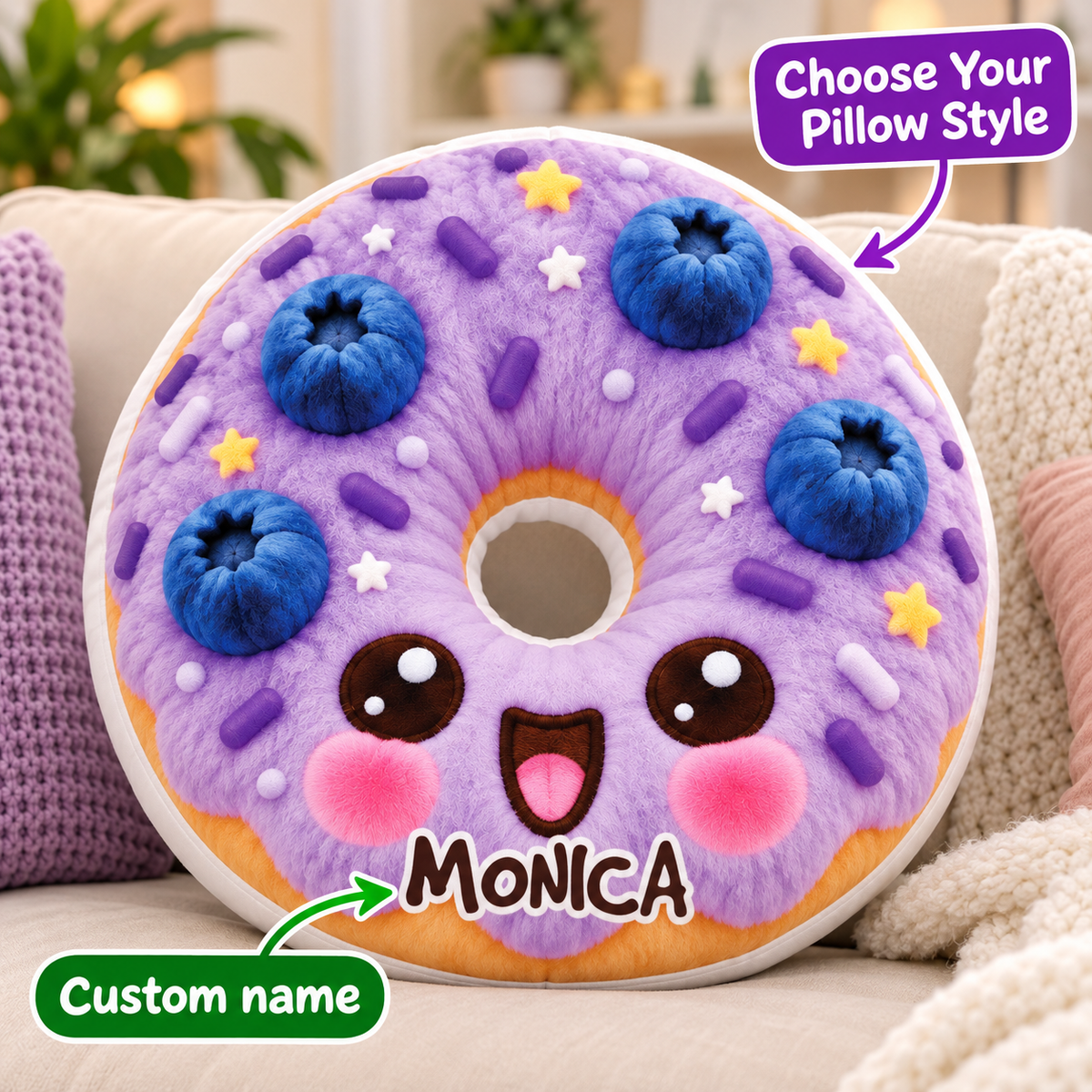Cute Donut Custom Shaped Pillow - Personalized Custom Pillow - Gifts for Kids