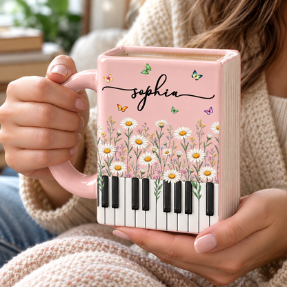 Custom Birth Month Flowers  Book Lovers Shaped Mug - Personalized Name Gifts - Best Friend, Christmas & Birthday Friendship Keepsake Gift