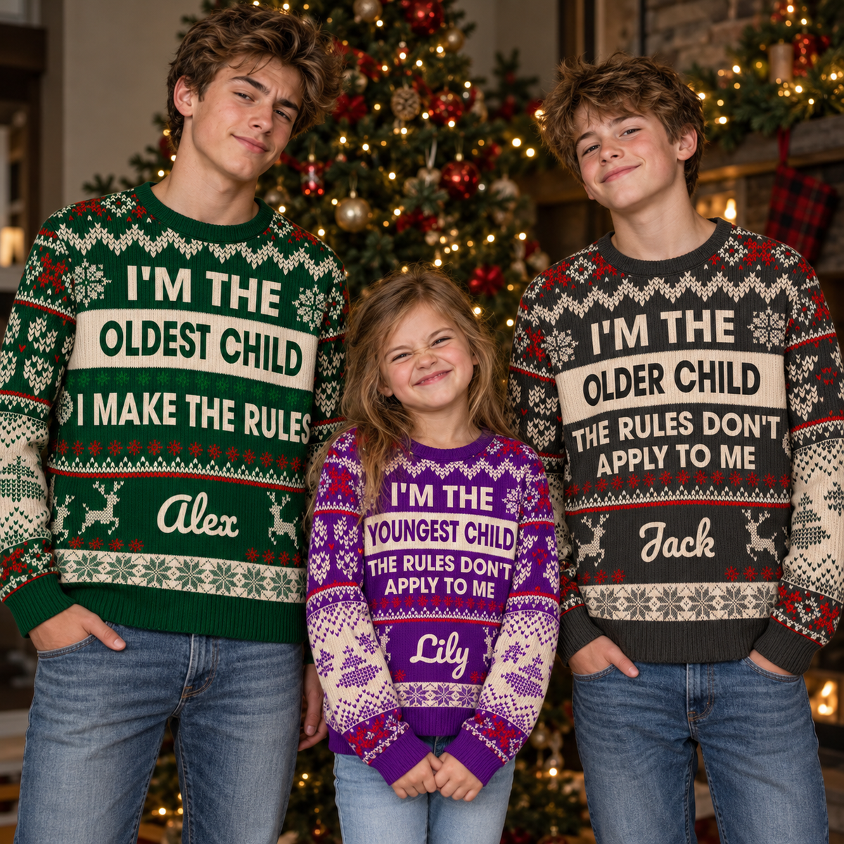 Oldest Middle Youngest Child Ugly Sweater - Personalized All-Over-Print Sweatshirt - Wool Sweater