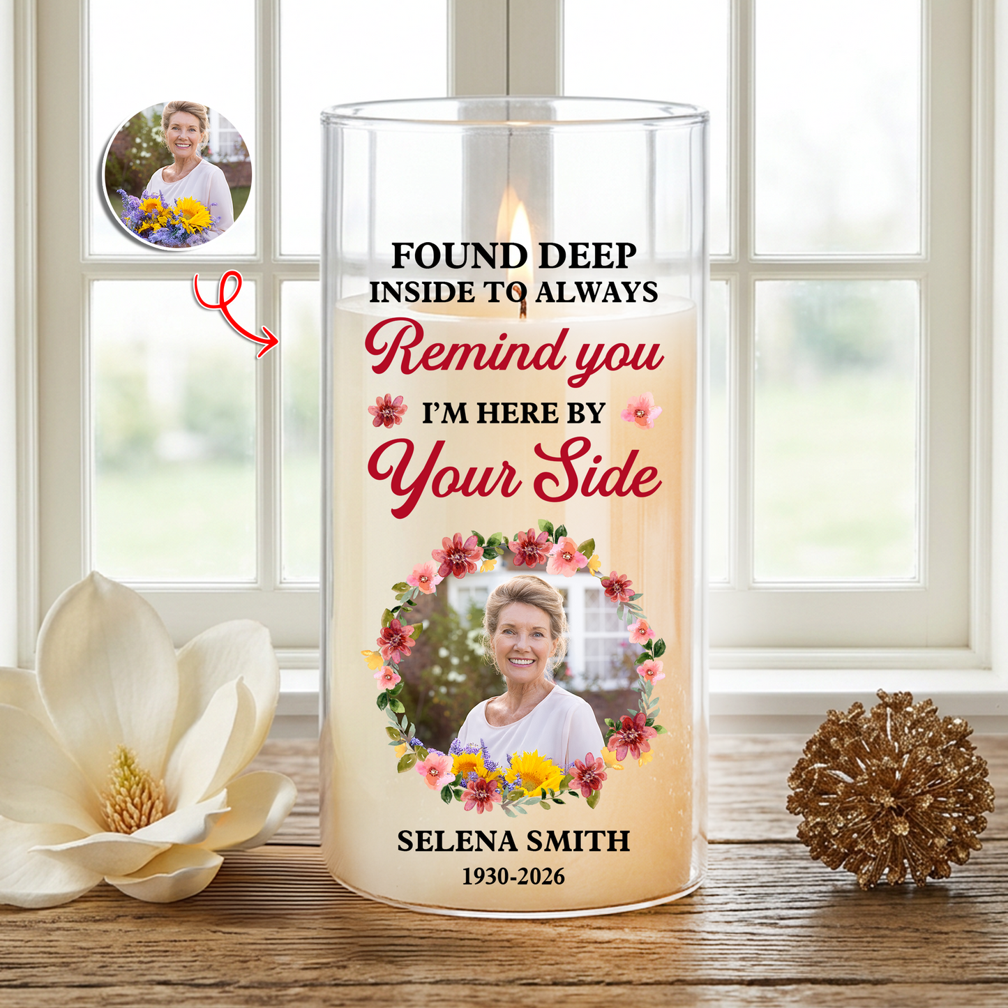 Remind You I Am Here Memorial Photo - Personalized Flameless LED Candle