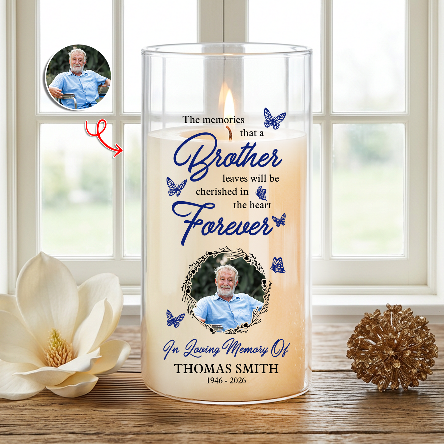 Cherished In The Heart Custom Photo Memorial - Personalized Flameless LED Candle