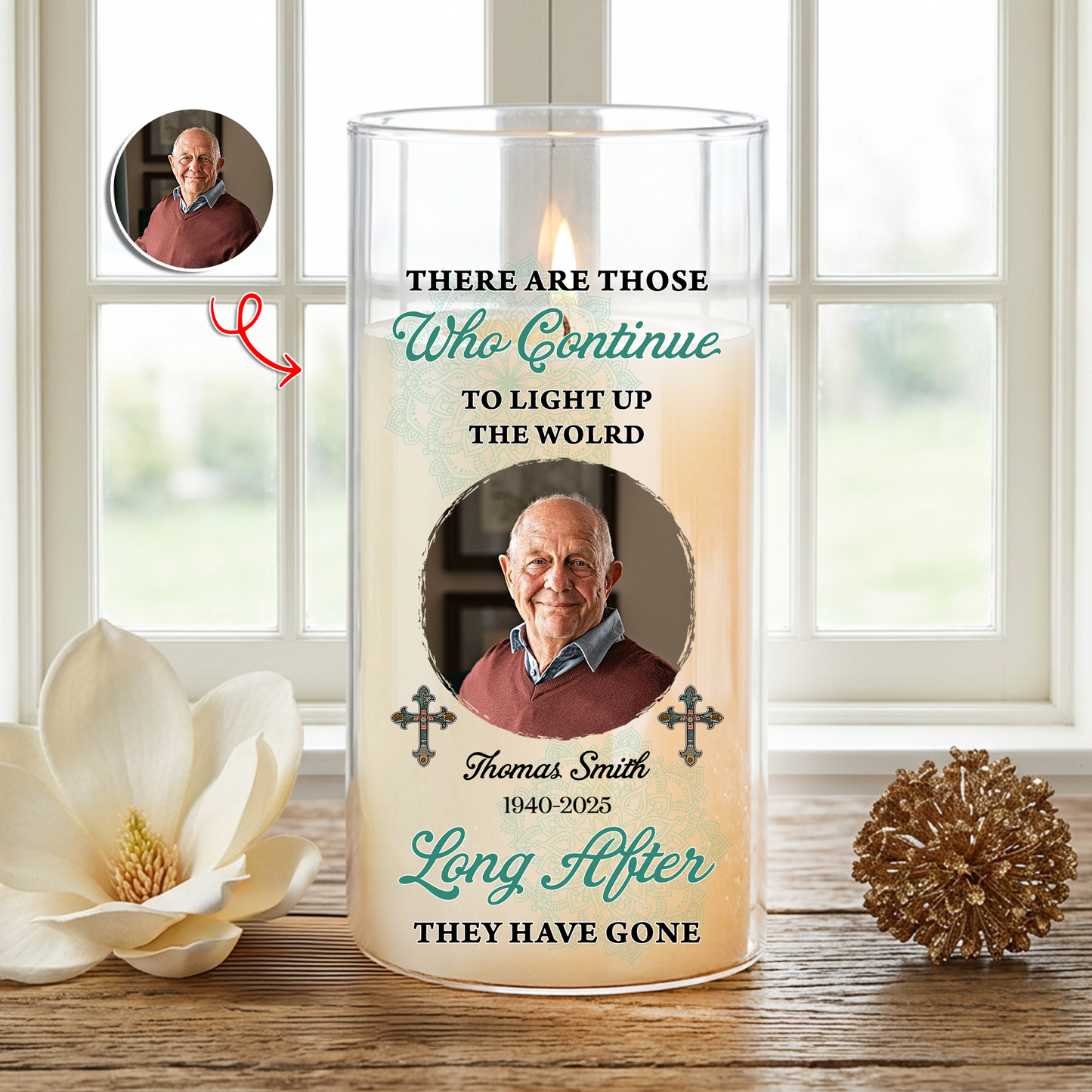 Light Up The The World Custom Photo Memorial - Personalized Flameless LED Candle