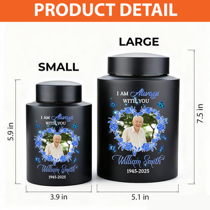 Heart Photo In Loving Memories Flowers -  Keepsake Wings Urn for Ashes - Stainless Steel Urn