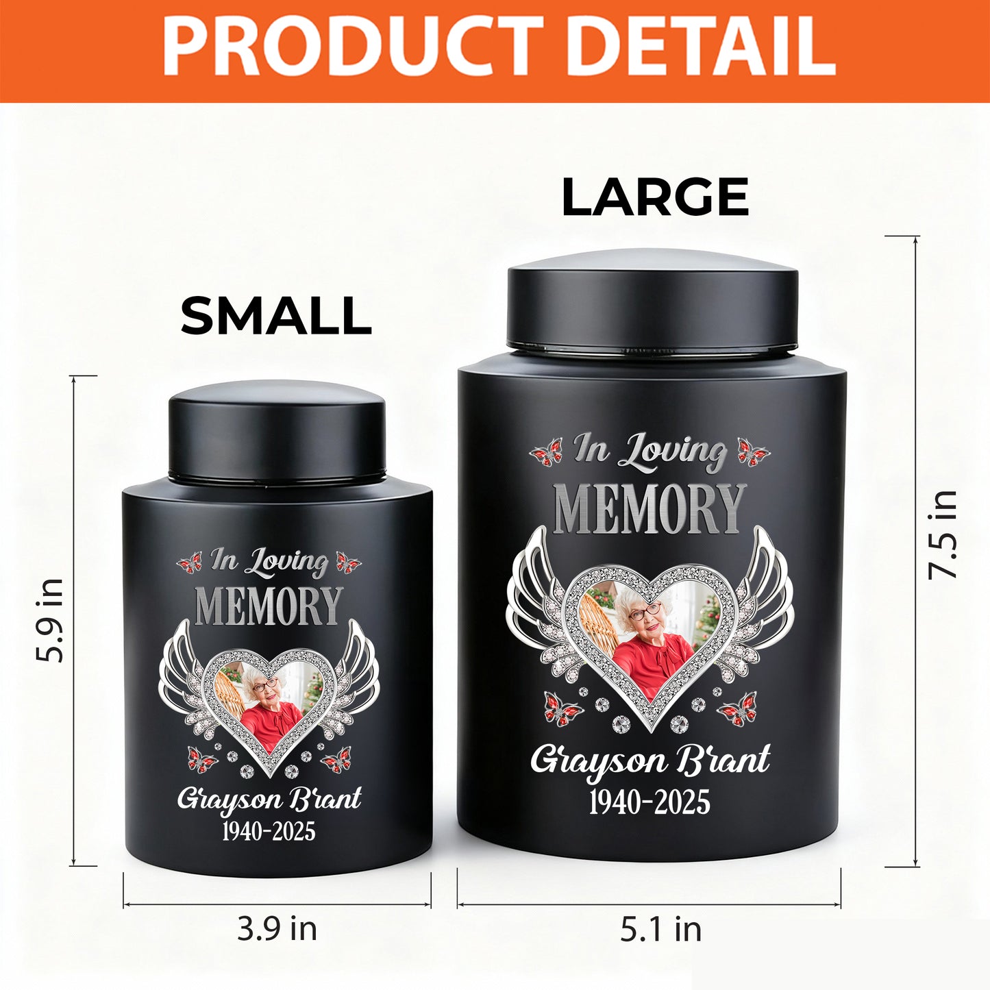 In Loving Memory Always With You - Keepsake Wings Urn for Ashes - Stainless Steel Urn