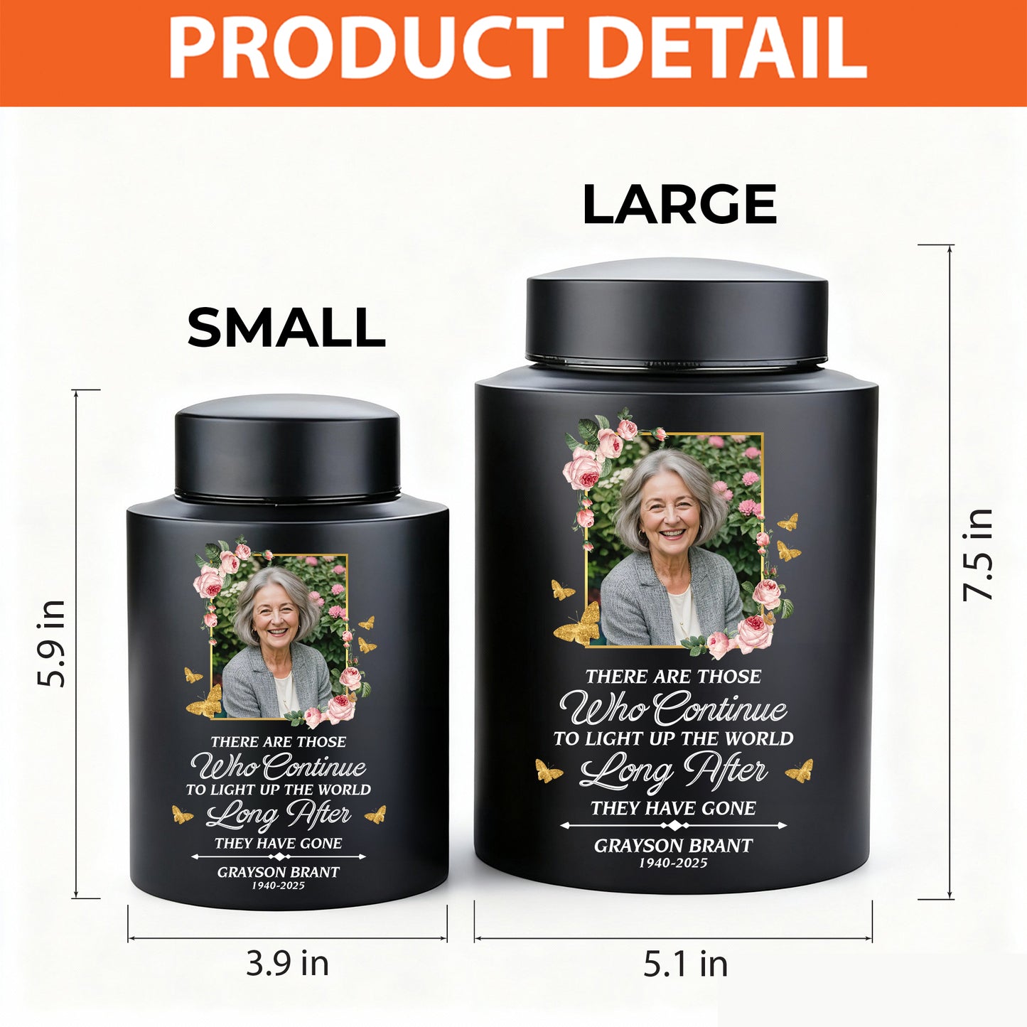 Light Up The World Flowers -  Keepsake Wings Urn for Ashes - Stainless Steel Urn