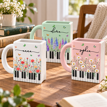 Custom Birth Month Flowers  Book Lovers Shaped Mug - Personalized Name Gifts - Best Friend, Christmas & Birthday Friendship Keepsake Gift