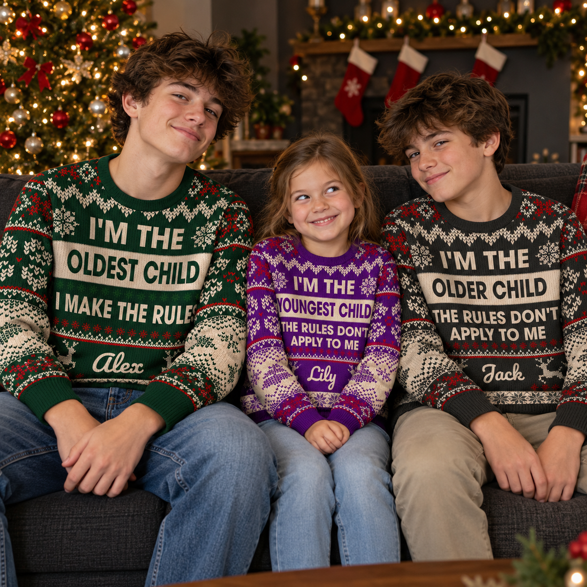 Oldest Middle Youngest Child Ugly Sweater - Personalized All-Over-Print Sweatshirt - Wool Sweater