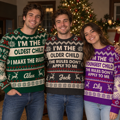 Oldest Middle Youngest Child Ugly Sweater - Personalized All-Over-Print Sweatshirt - Wool Sweater