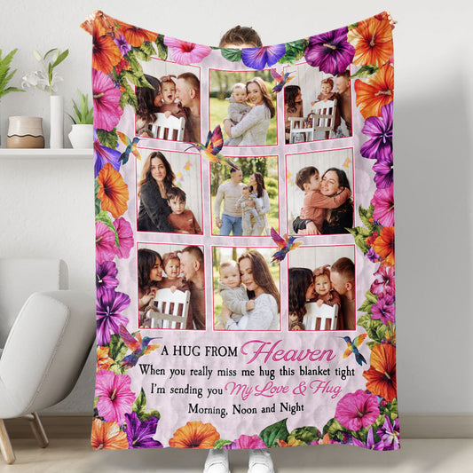 Flower Hug From Heaven Our Family - Memorial Personalized Custom Blanket - Sympathy Gift