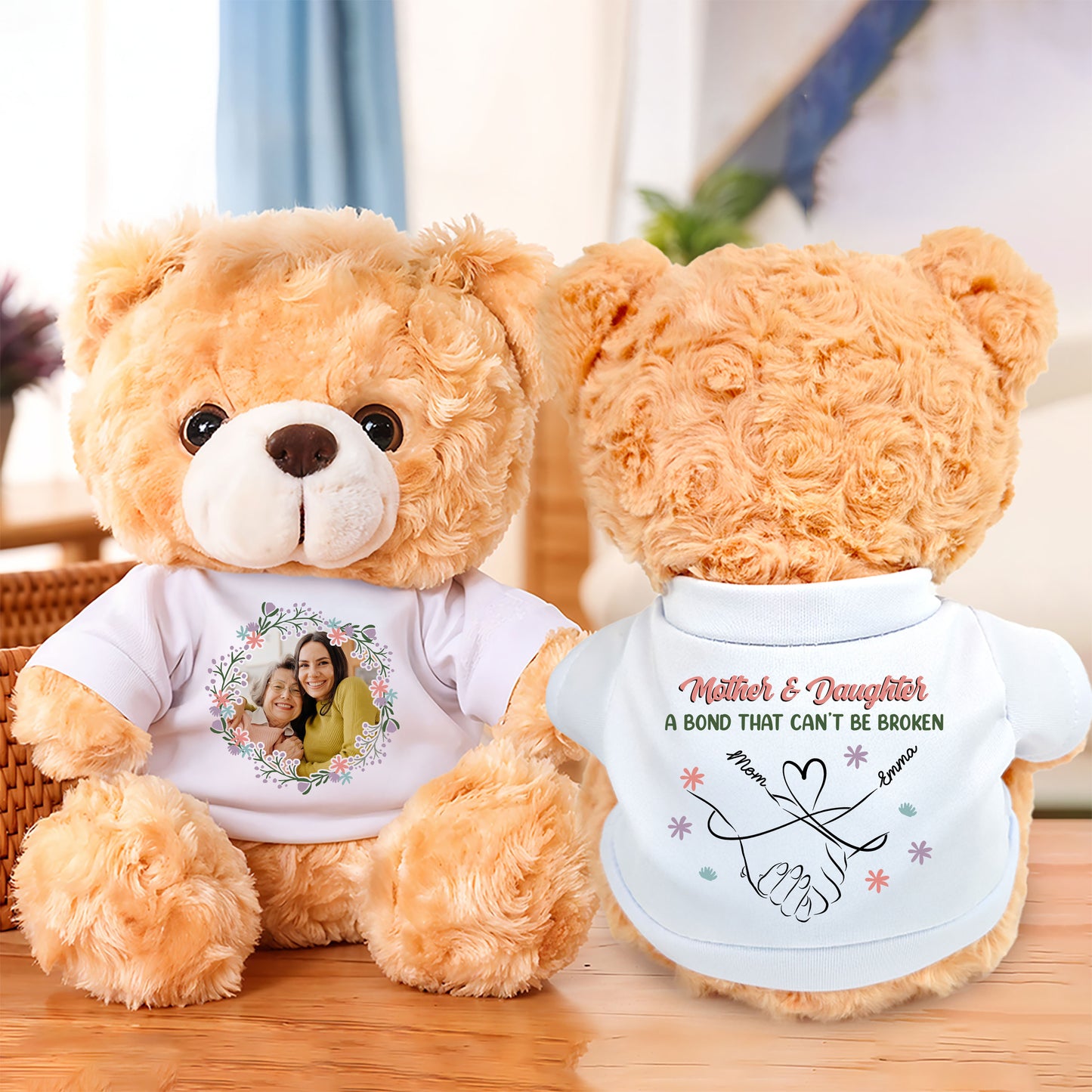 Personalized "A Bond Can't Be Broken" teddy bear for Mother's Day, a custom plush gift to celebrate togetherness.