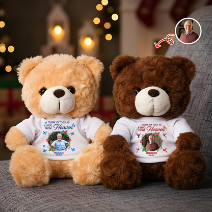 A Christmas Hug From Heaven personalized memorial teddy bear with glitter wings.