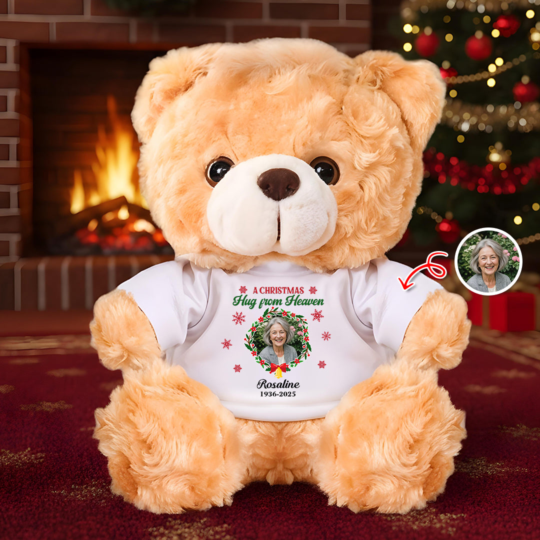 Personalized "A Christmas Hug From Heaven" Memorial Teddy Bear Plush.