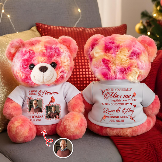 Personalized Memorial Teddy Bear with "A Christmas Hug From Heaven" Photo.
