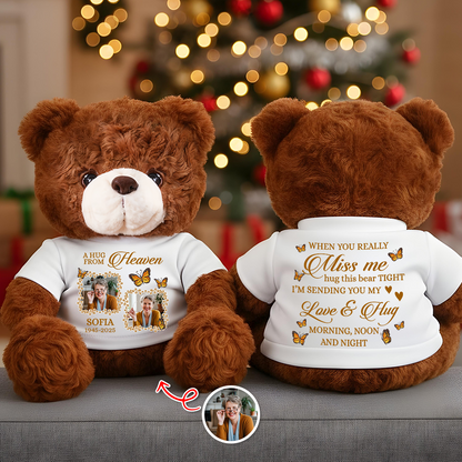 Personalized Memorial Teddy Bear with "A Christmas Hug From Heaven" Photo.