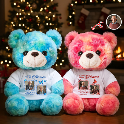Personalized Memorial Teddy Bear with "A Christmas Hug From Heaven" Photo.