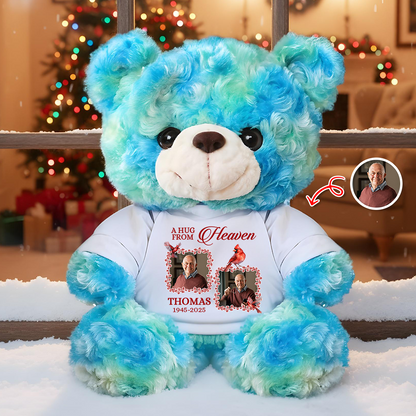 Personalized Memorial Teddy Bear with "A Christmas Hug From Heaven" Photo.