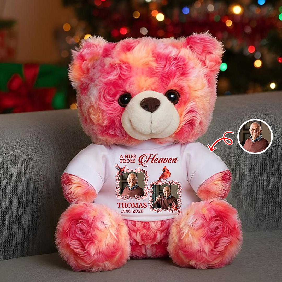 Personalized Memorial Teddy Bear with "A Christmas Hug From Heaven" Photo.