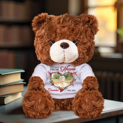 Personalized memorial teddy bear, "A Cuddle From Heaven" sympathy gift.