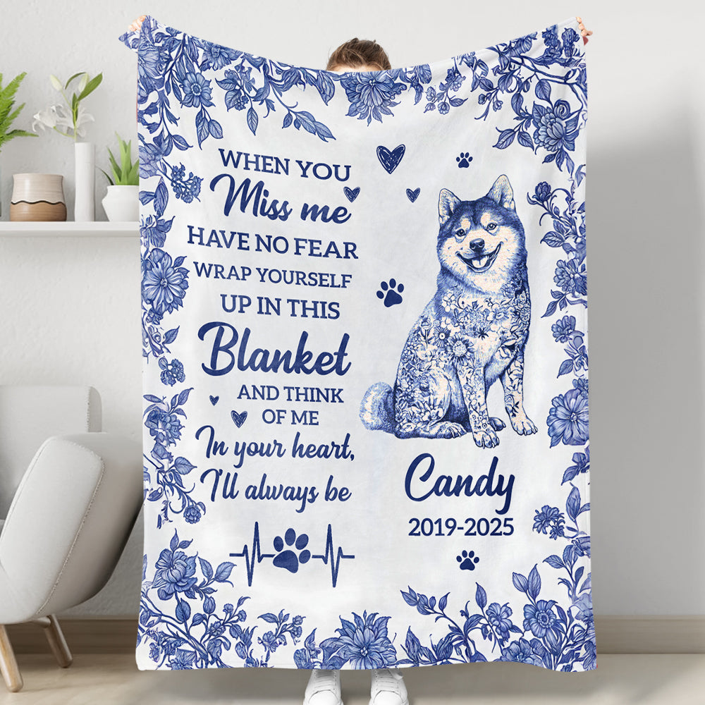 Personalized dog memorial blanket with a heart design, a comforting sympathy gift.
