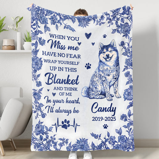 Personalized dog memorial blanket with a heart design, a comforting sympathy gift.