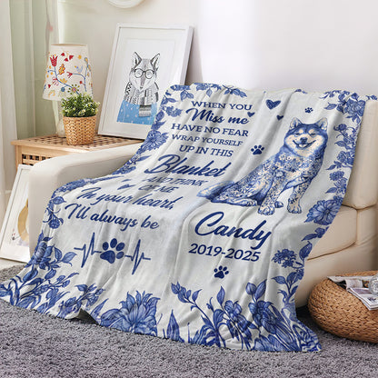 Personalized dog memorial blanket with a heart design, a comforting sympathy gift.