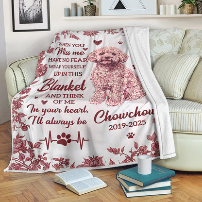 Personalized dog memorial blanket with a heart design, a comforting sympathy gift.