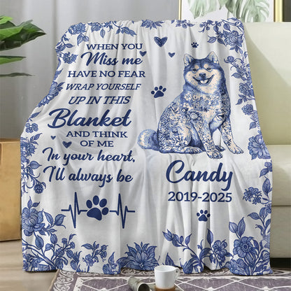 Personalized dog memorial blanket with a heart design, a comforting sympathy gift.