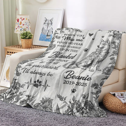 Personalized dog memorial blanket with a heart design, a comforting sympathy gift.