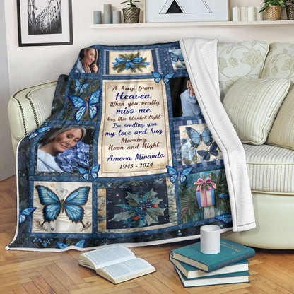 A Hug From Heaven Cardinal Memorial Blanket, personalized sympathy gift.