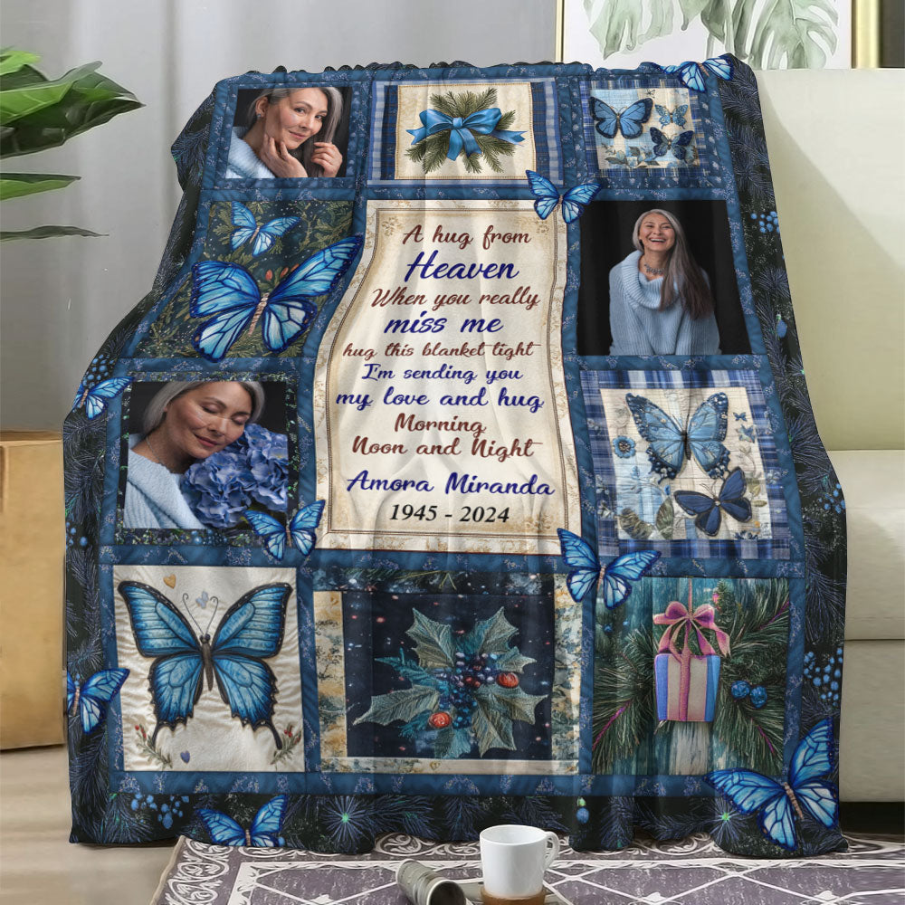 A Hug From Heaven Cardinal Memorial Blanket, personalized sympathy gift.