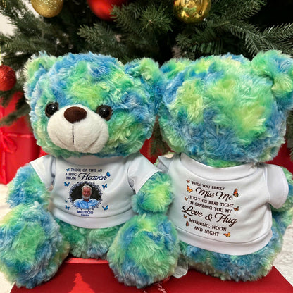 Personalized memorial teddy bear plush with glitter, "A Hug From Heaven" custom keepsake.
