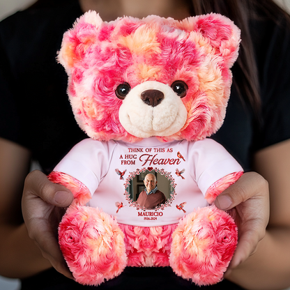 Personalized memorial teddy bear plush with glitter, "A Hug From Heaven" custom keepsake.