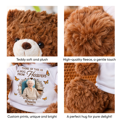 Personalized memorial teddy bear plush with glitter, "A Hug From Heaven" custom keepsake.
