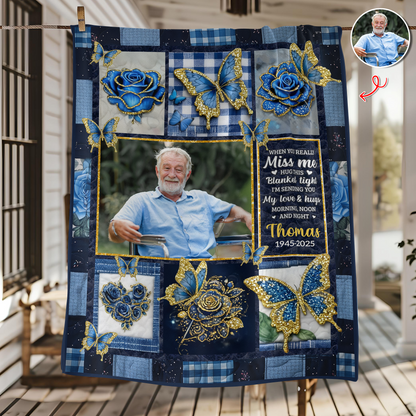 A Hug From Heaven Memorial Blanket with golden flowers, a personalized comforting keepsake.