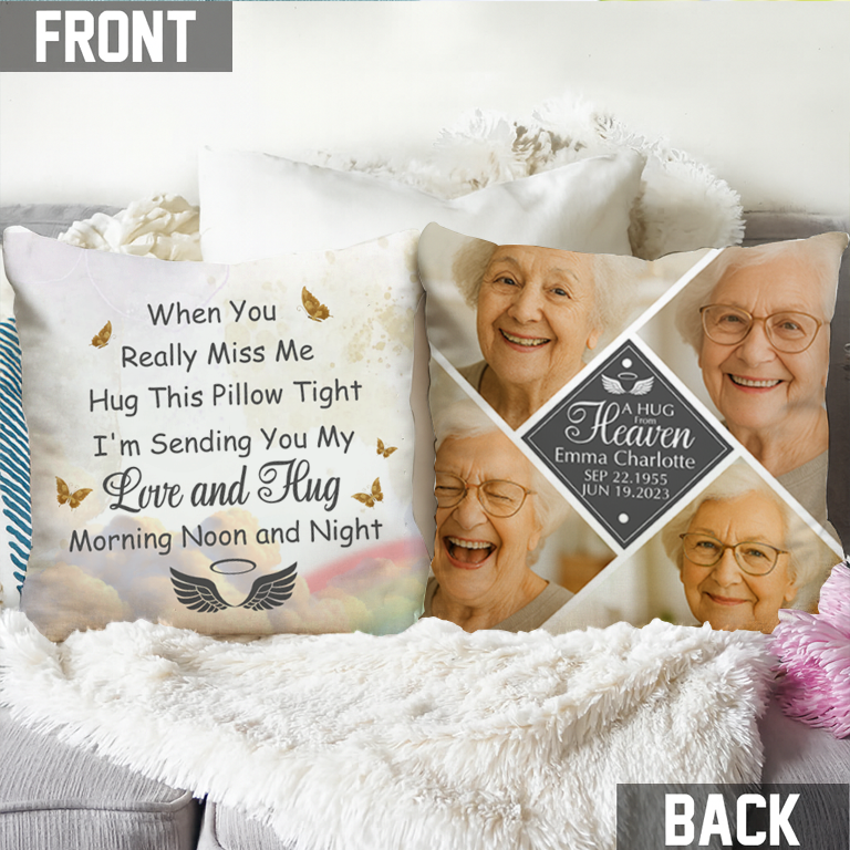 A Hug From Heaven Photo Personalized Custom Pillow - thoughtful memorial gift.