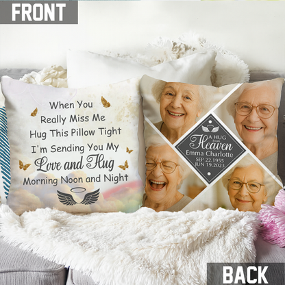 A Hug From Heaven Photo Personalized Custom Pillow - thoughtful memorial gift.